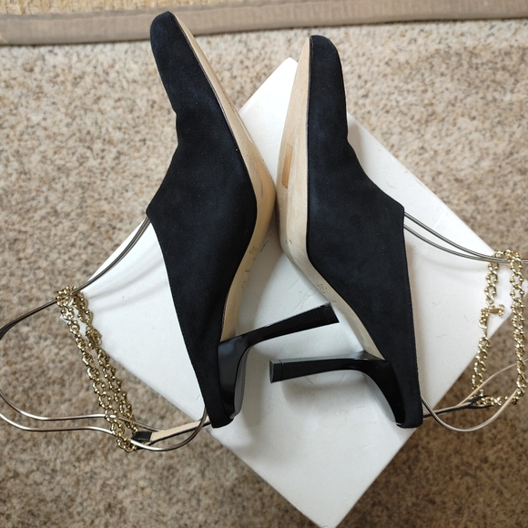 JIMMY CHOO Betha 85 Suede And Nappa Leather Mules With Chain, Black 37 - Picture 10 of 16